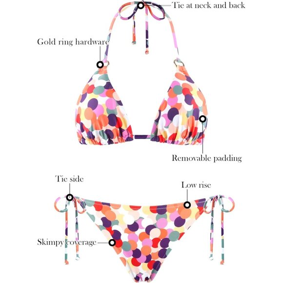 🆕Women’s Colorful Polka Dot Push Up Triangle Bikini Bottom Polyester Swimsuit - Picture 6 of 7